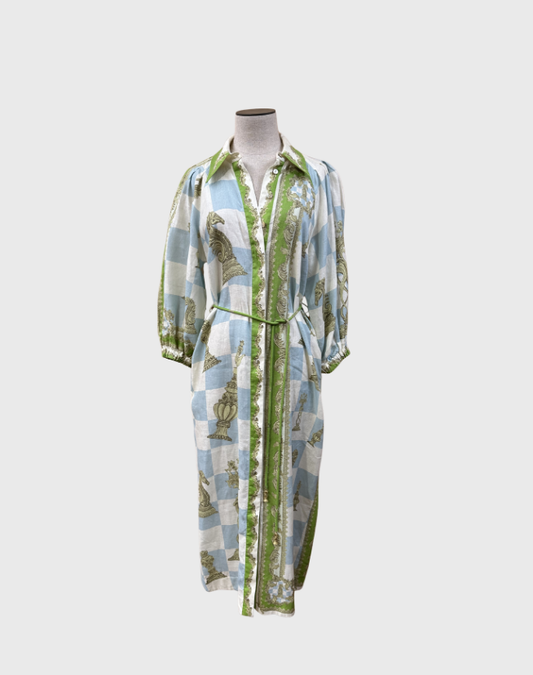 ALEMAIS CHECKMATE LINEN SHIRTDRESS - SIZE 8