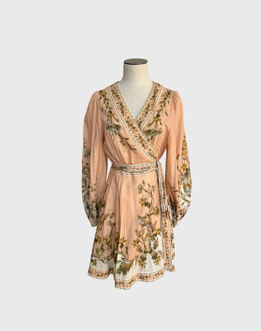 ZIMMERMANN CHINTZ FLORAL WRAP MINI DRESS - SIZE 3