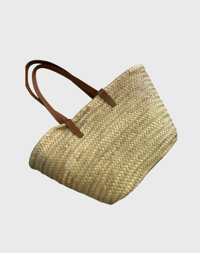 CELINE MEDIUM CLASSIC PANIER IN PALM LEAVES AND CALFSKIN