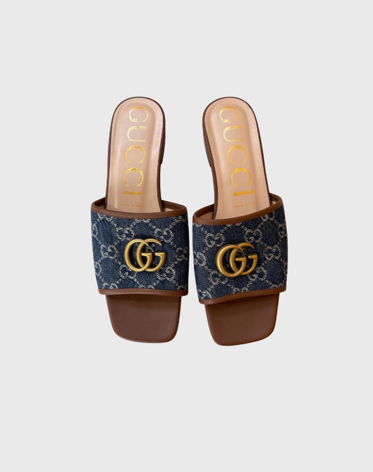 GUCCI JOLIE DOUBLE G SANDALS IN DENIM