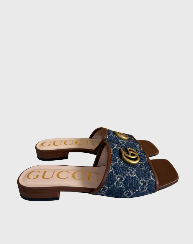 GUCCI JOLIE DOUBLE G SANDALS IN DENIM