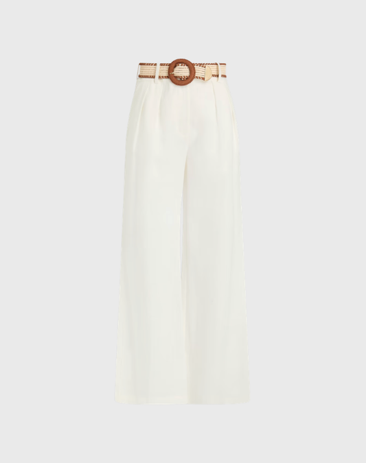 ZIMMERMANN BELTED LINEN WIDE-LEG PANTS - SIZE 0