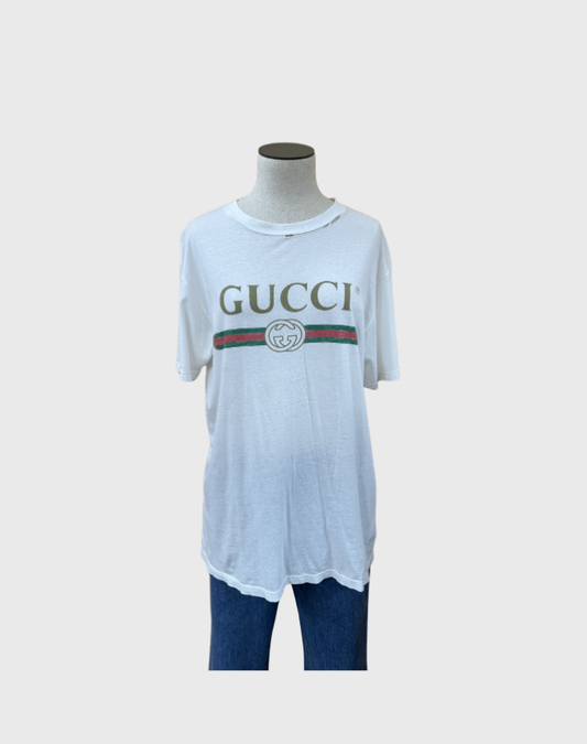 GUCCI DISTRESSED VINTAGE LOGO TEE - SIZE SMALL