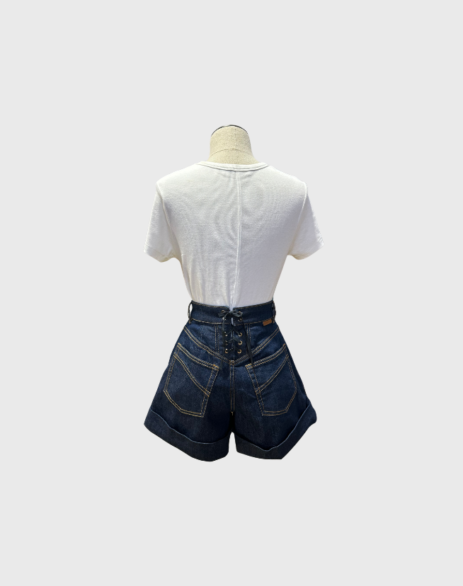 ZIMMERMANN LACE UP DENIM SHORTS - SIZE 0