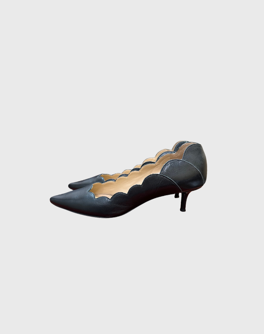 CHLOE SCALLOPED LOW HEEL PUMPS - SIZE 38.5