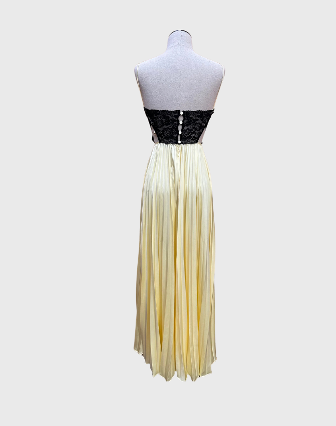 SELF PORTRAIT YELLOW SATIN LACE MAXI DRESS - SIZE 0