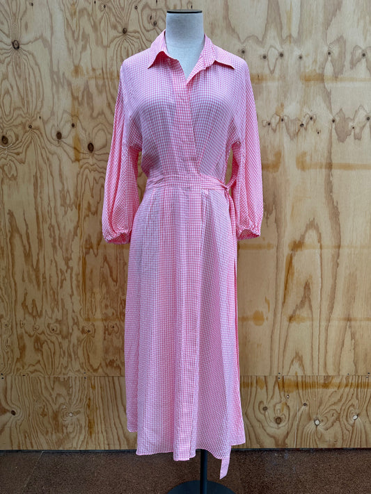 SCANLAN THEODORE GINGHAM WRAP MIDI SHIRTDRESS - SIZE MEDIUM
