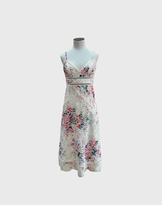 ZIMMERMANN LAELIA FLORAL AND LACE MIDI DRESS - SIZE 2