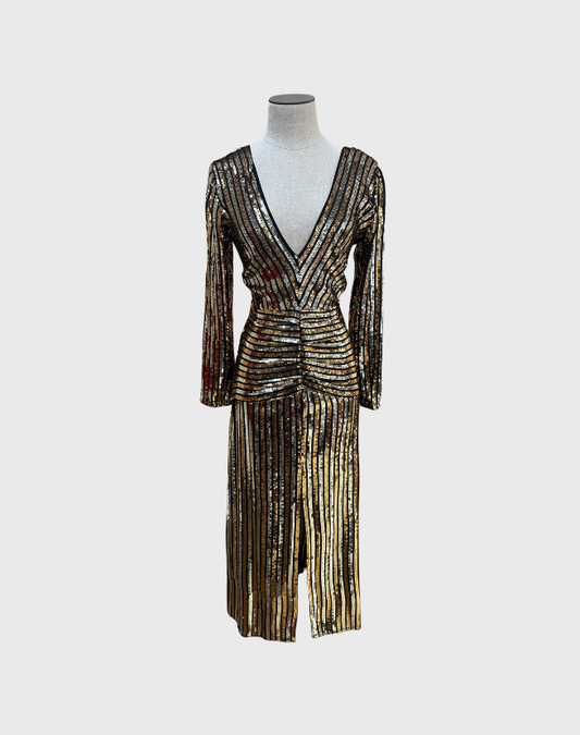 RIXO LONDON REMY SEQUIN MIDI DRESS - SIZE XS