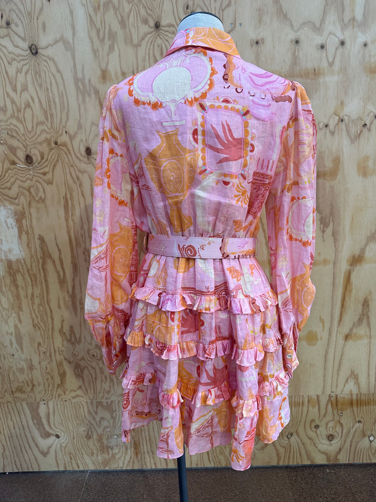 KATE FORD FLORAL LAYERED MINI DRESS WITH BELT - SIZE 3