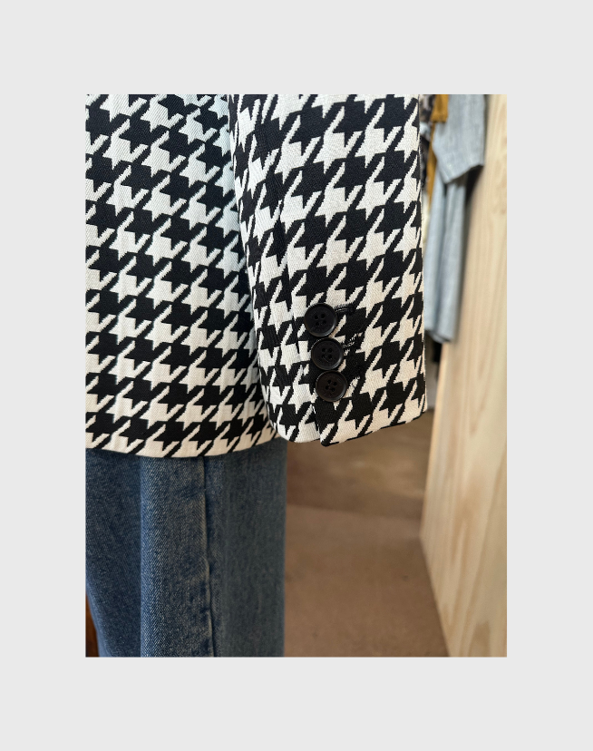 ANINE BING HOUNDSTOOTH DOUBLE-BREASTED QUINN BLAZER - SIZE MEDIUM