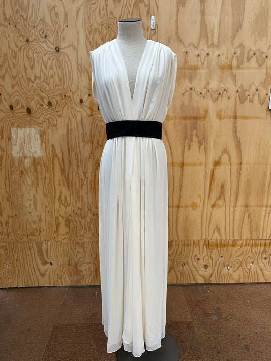 CARLA ZAMPATTI WHITE GOWN WITH BLACK ELASTIC BELT - SIZE 10