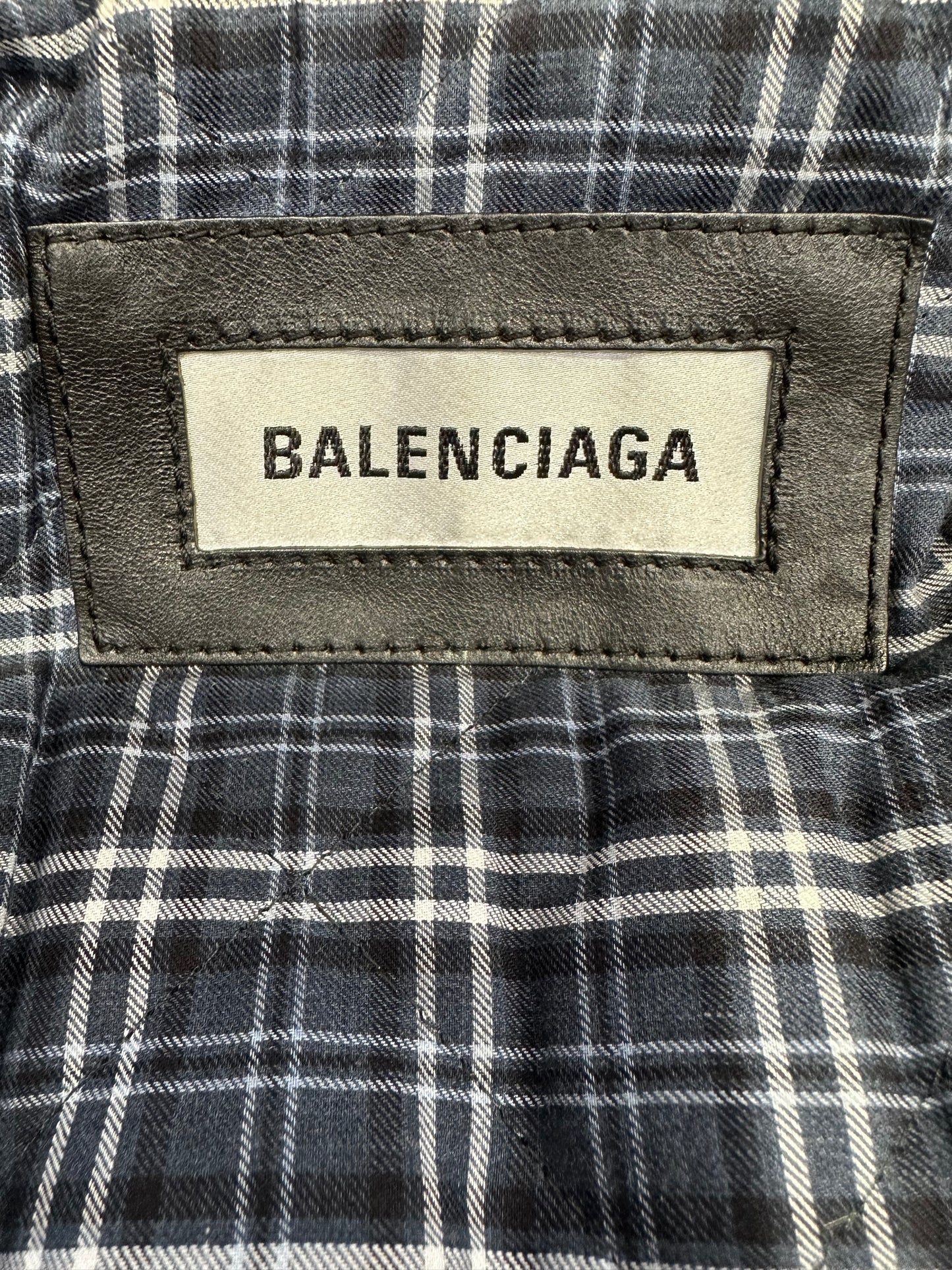 BALENCIAGA PAINTED LOGO LEATHER BIKER JACKET - SIZE 34