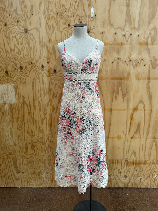 ZIMMERMANN LAELIA FLORAL AND LACE MIDI DRESS - SIZE 2