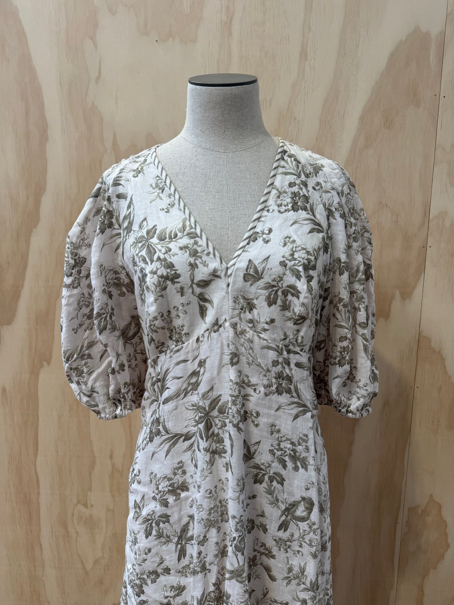 ZIMMERMANN LINEN MIDI FLORAL DAY DRESS - SIZE 2