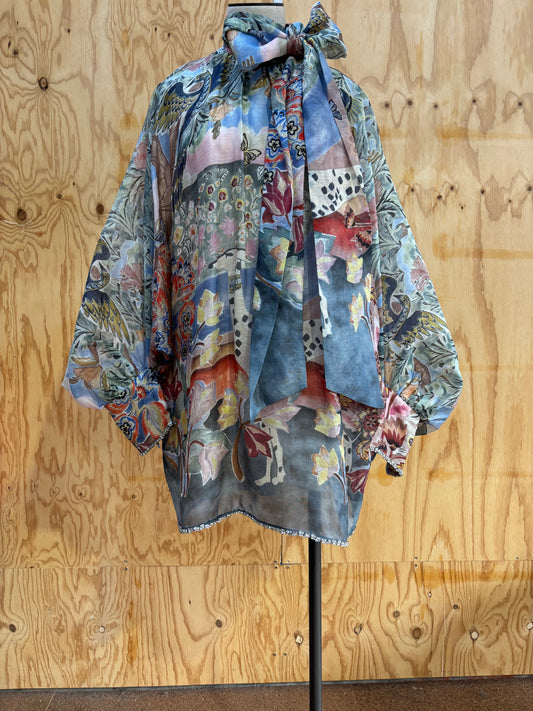 ZIMMERMANN ILLUSTRATION BILLOW SLEEVE MINI DRESS - SIZE XS