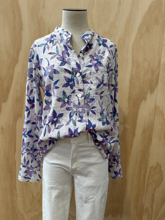 ISABEL MARANT PURPLE FLORAL SILK SHIRT - SIZE 34