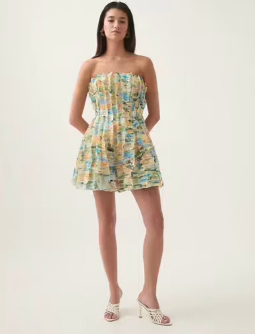 AJE PASTEL PLEATED STAPLESS MINI DRESS - SIZE 8