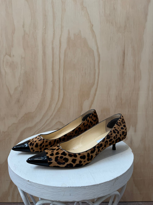 JIMMY CHOO LEOPARD PRINT KITTEN HEELS - SIZE 38