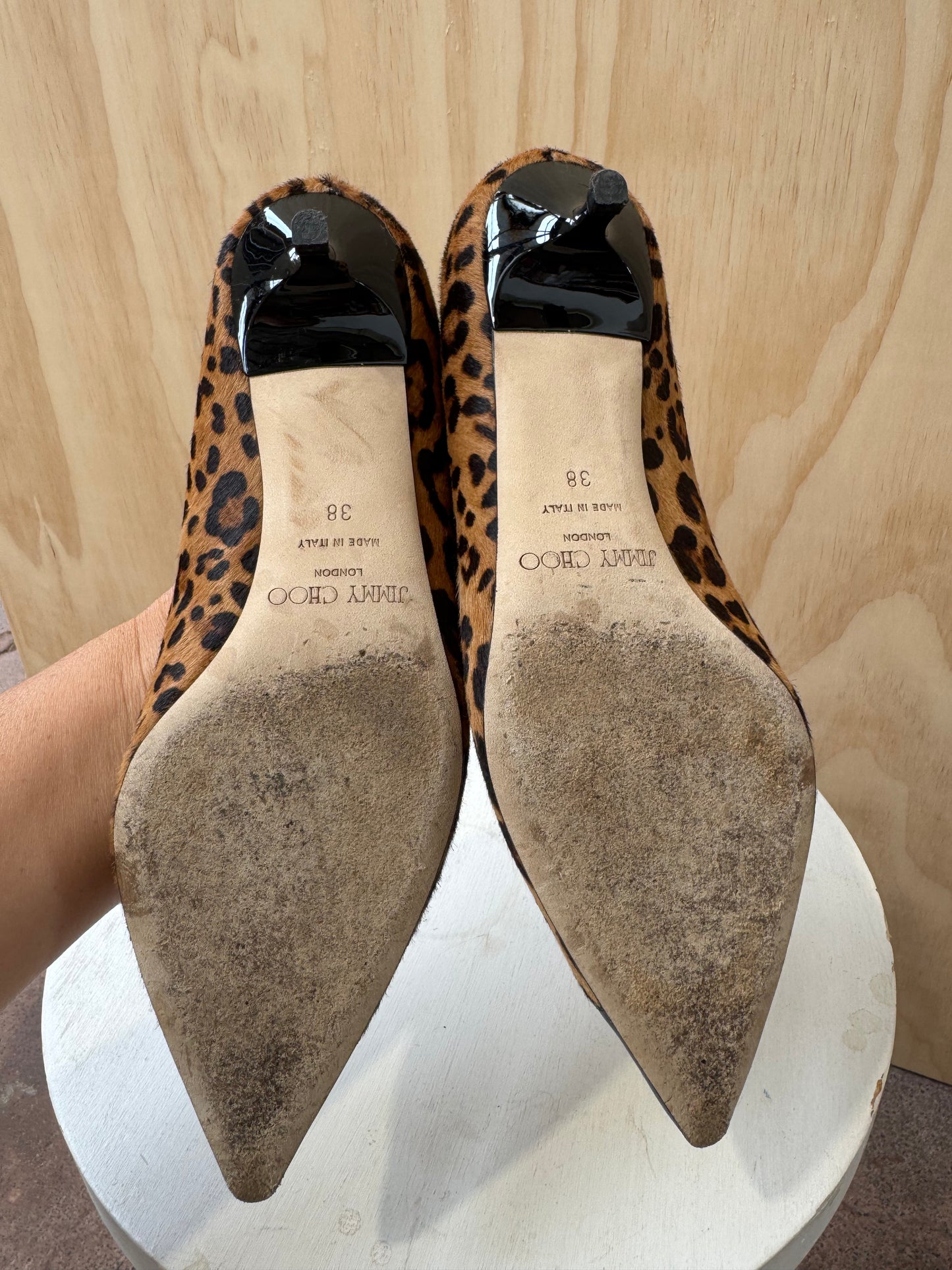 JIMMY CHOO LEOPARD PRINT KITTEN HEELS - SIZE 38