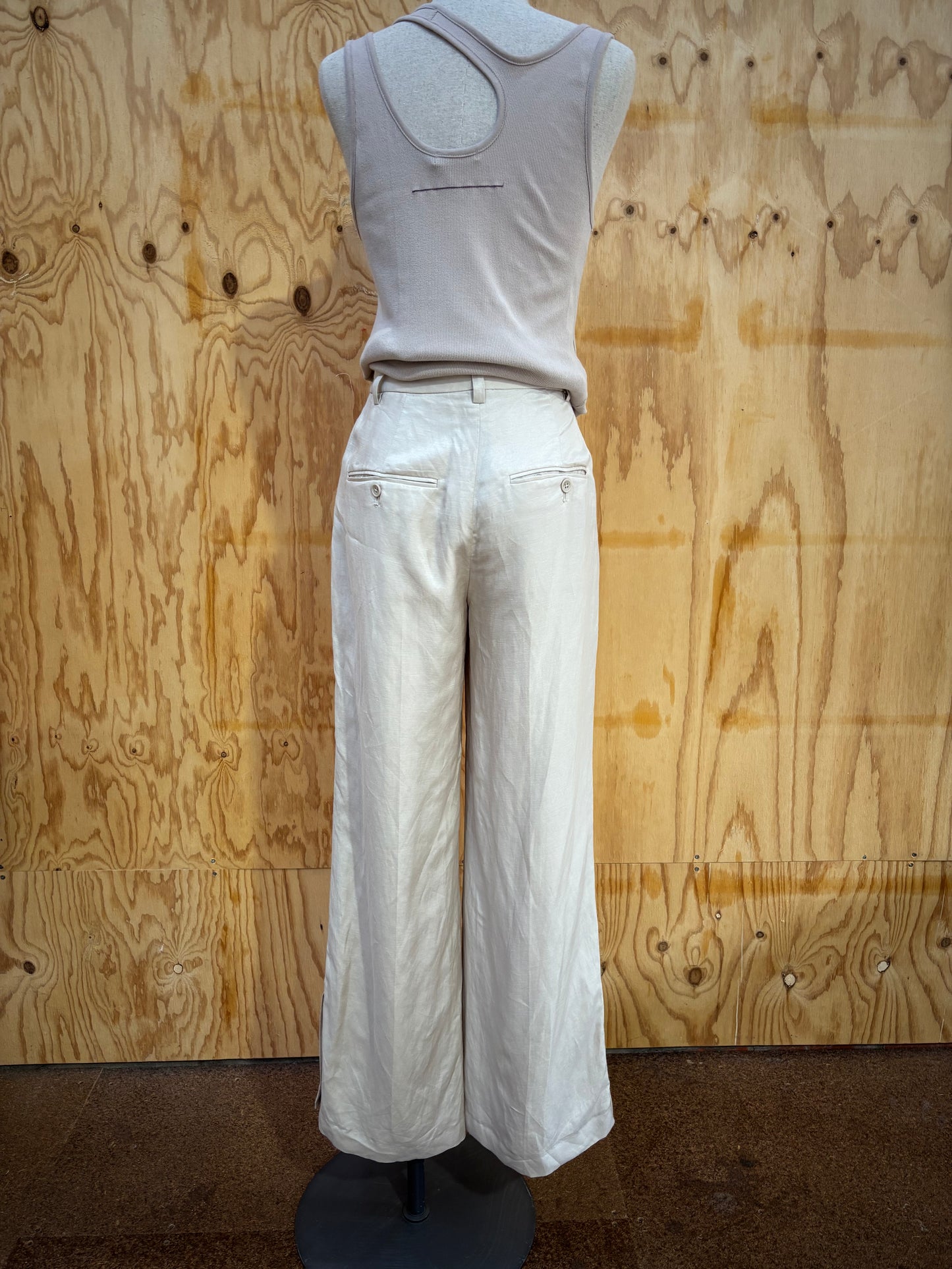 ANINE BING WIDE LEG PANT IN CREAM - SIZE 34