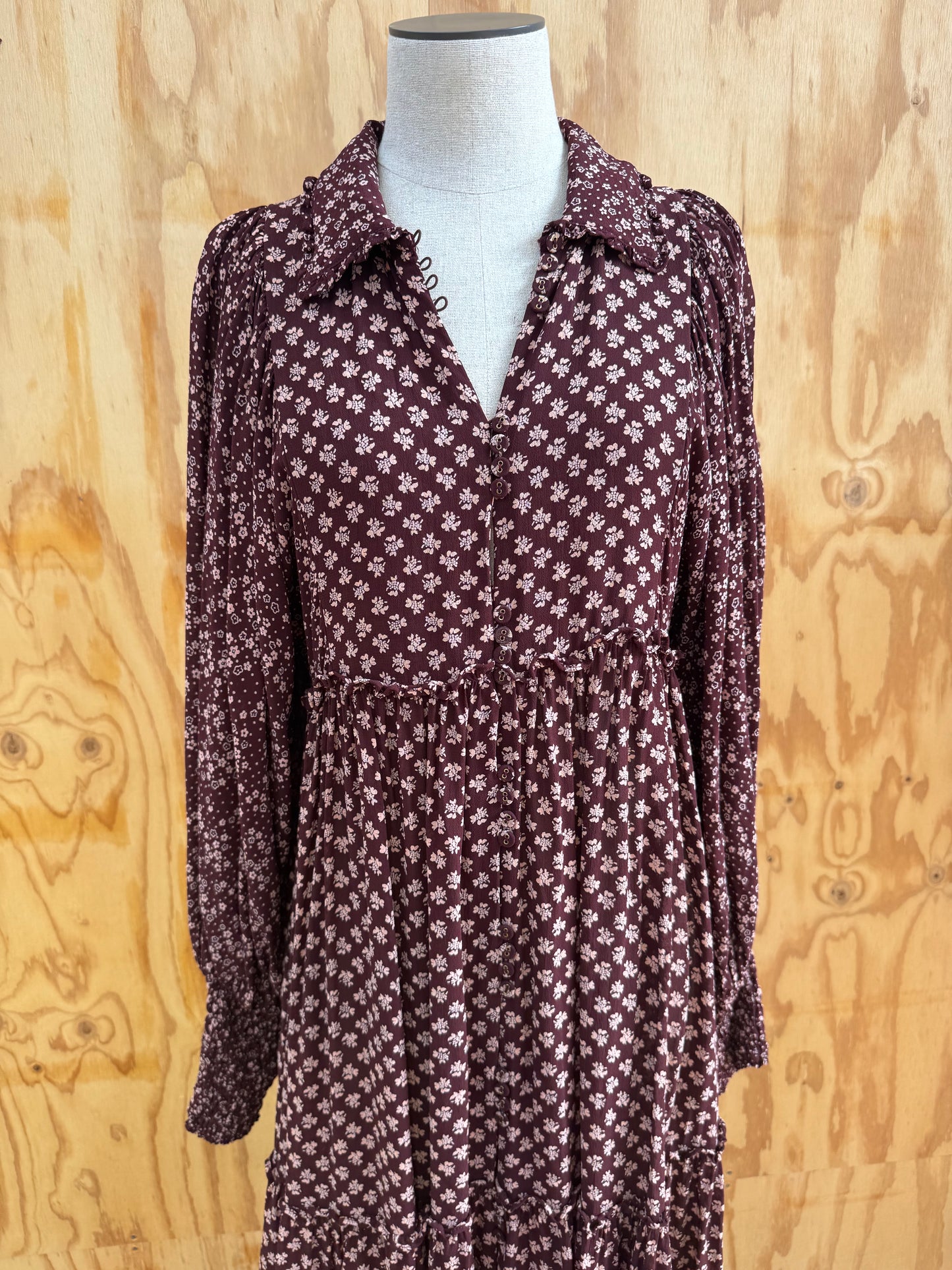 BY TIMO BURGUNDY FLORAL MAXI DRESS - SIZE S