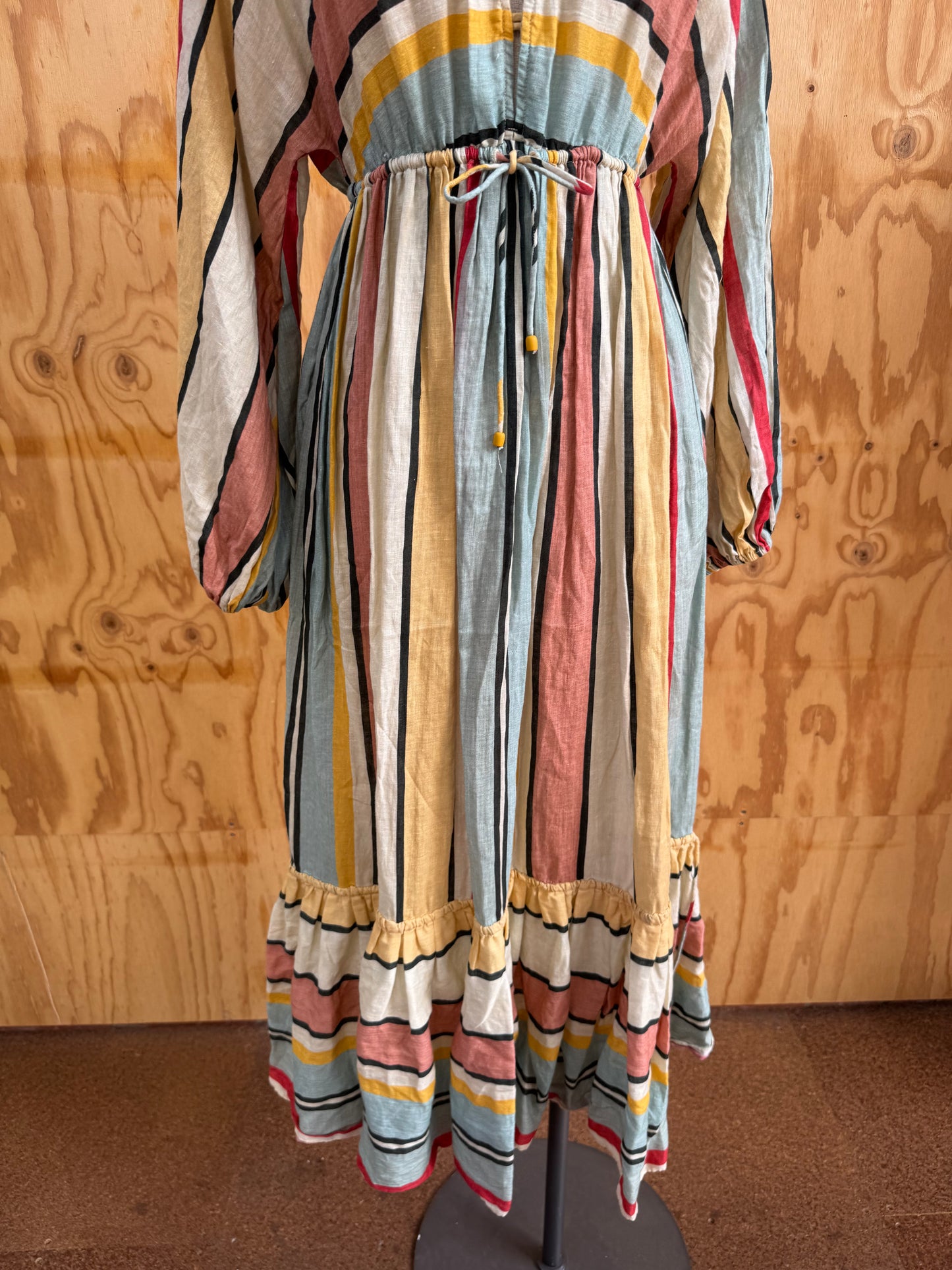 ZIMMERMANN CASSIA STRIPE LINEN MIDI DRESS - SIZE 1
