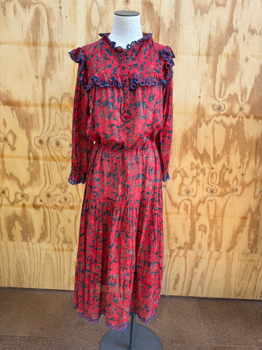 ISABEL MARANT RED FLORAL PRINT MIDI DRESS - SIZE 36