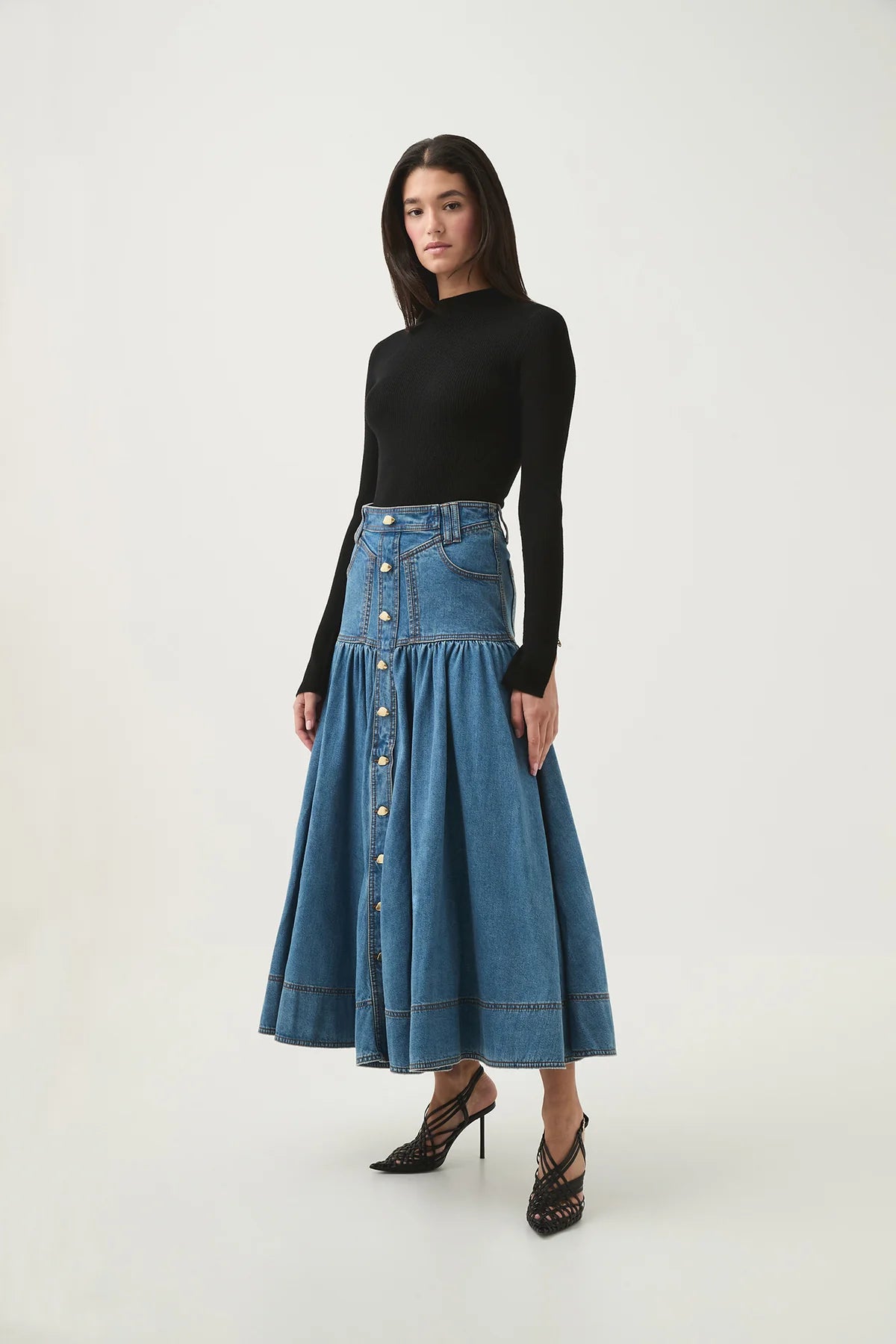 AJE BELMOND DENIM MIDI SKIRT - SIZE 8