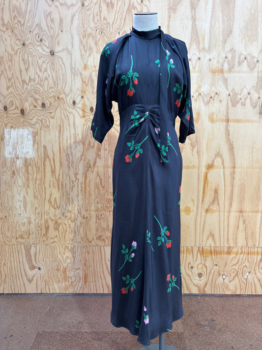 OROTON ROSEBUD TIE NECK SILK DRESS - SIZE 8