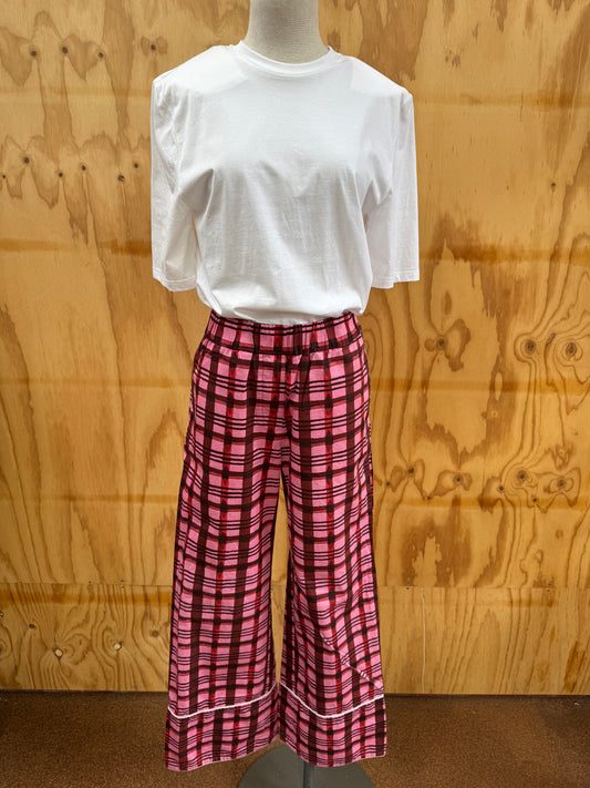 BAUM UND PFERDGARTEN CHECK WIDE LEG RELAXED PANT - SIZE 10