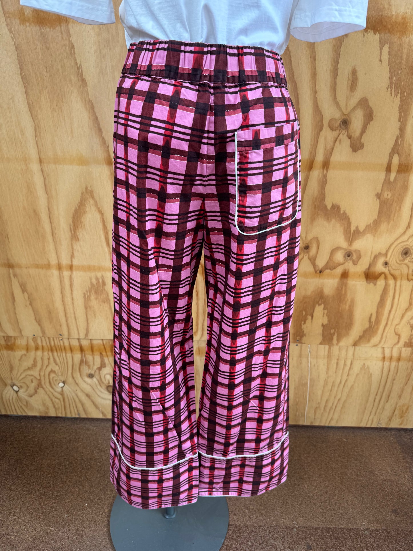 BAUM UND PFERDGARTEN CHECK WIDE LEG RELAXED PANT - SIZE 10