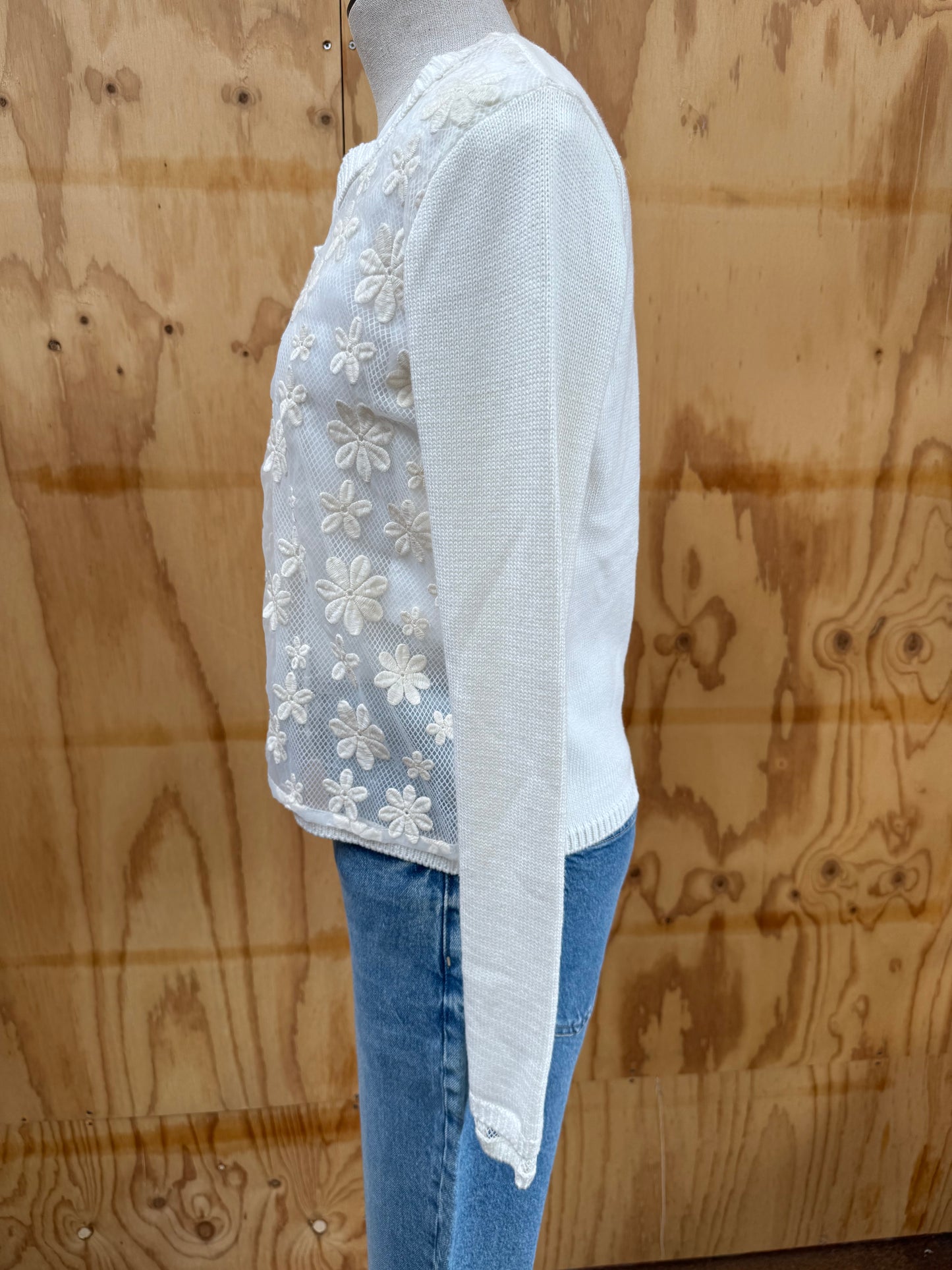 TWIN SET CREAM SHEER FLORAL CARDIGAN - SIZE M