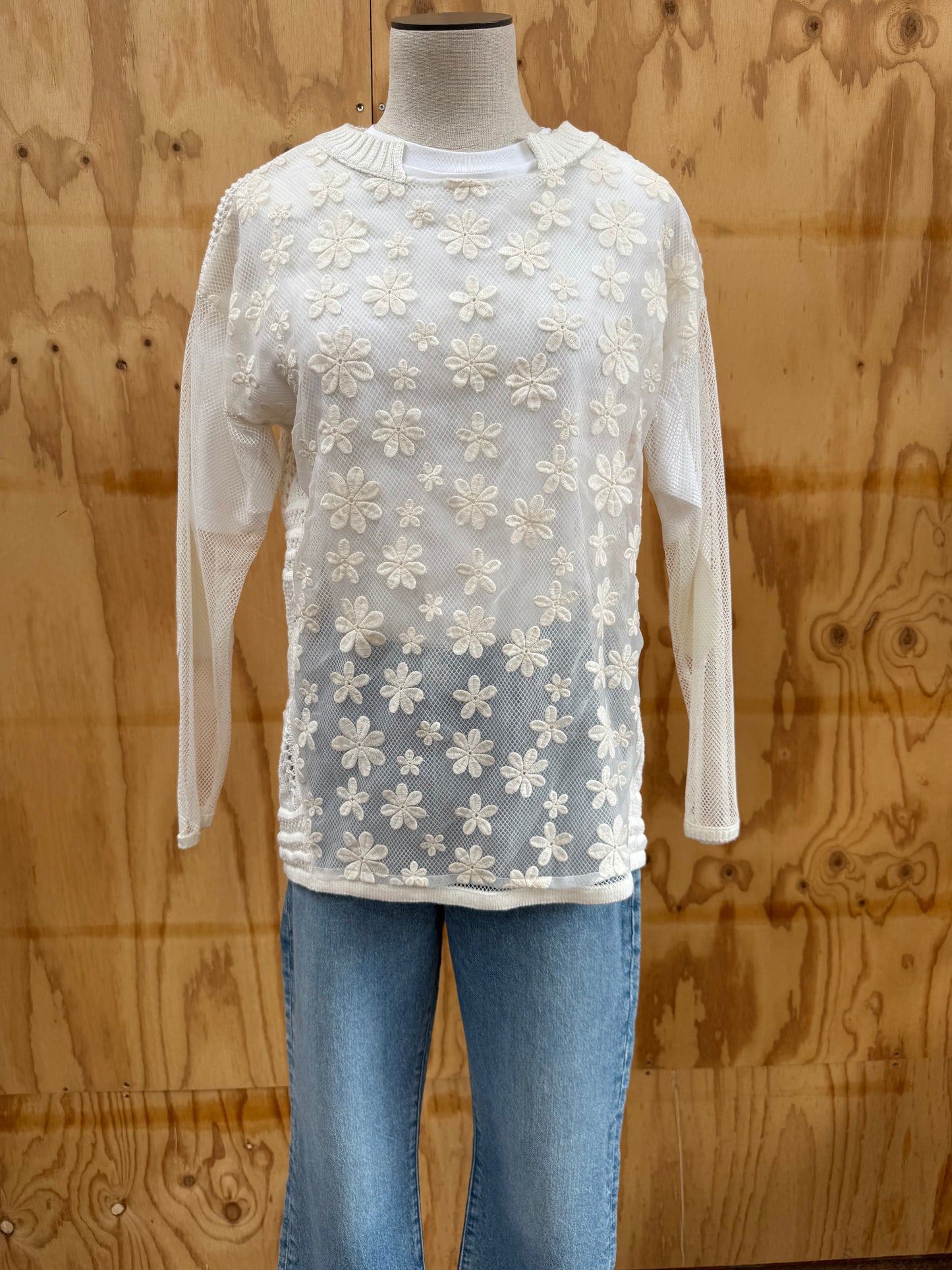TWINSET SHEER FLORAL COTTON CROCHET TOP - SIZE S