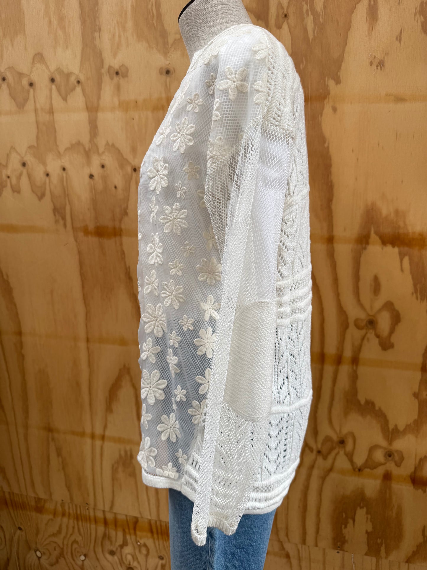 TWINSET SHEER FLORAL COTTON CROCHET TOP - SIZE S