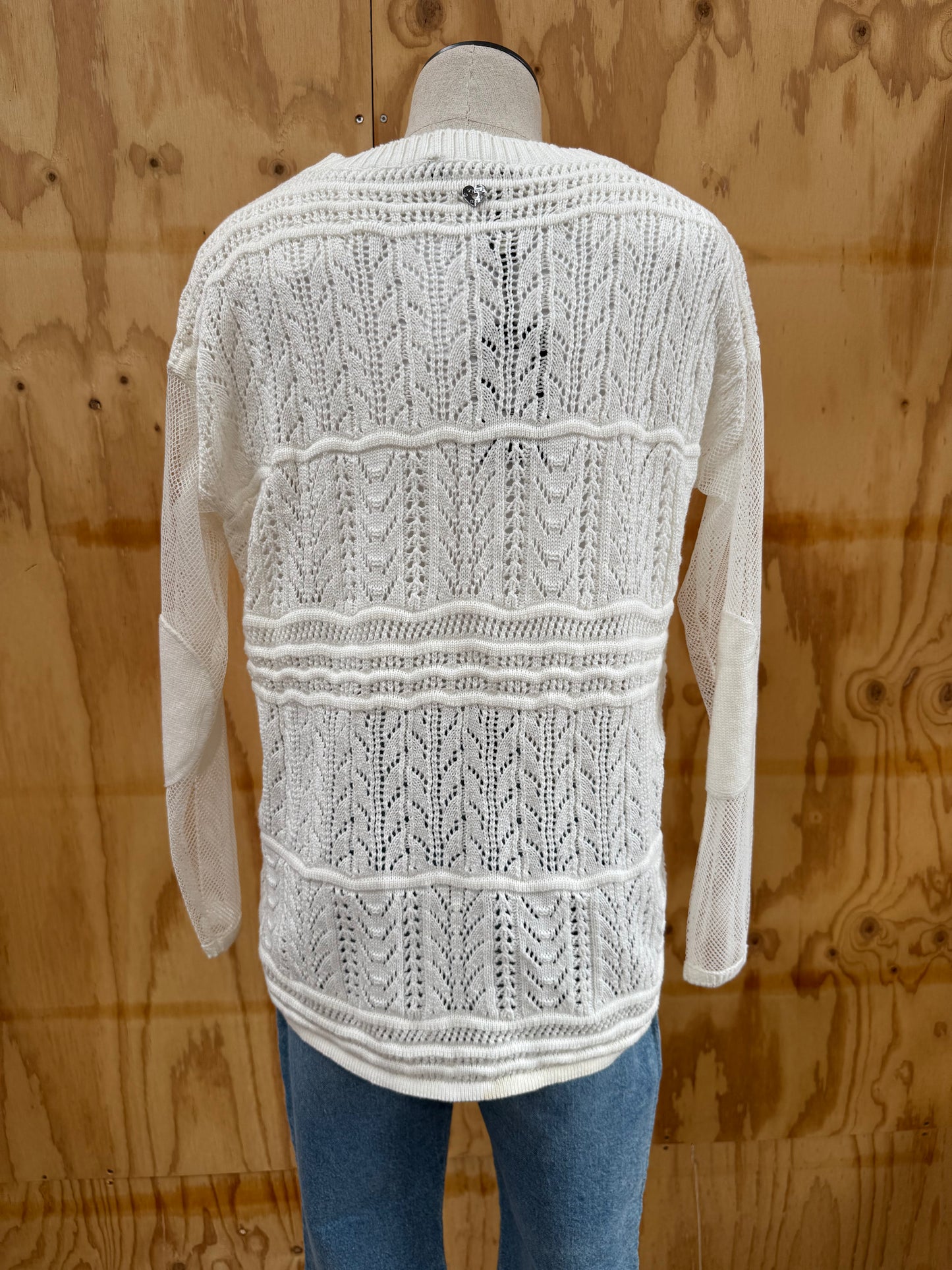 TWINSET SHEER FLORAL COTTON CROCHET TOP - SIZE S