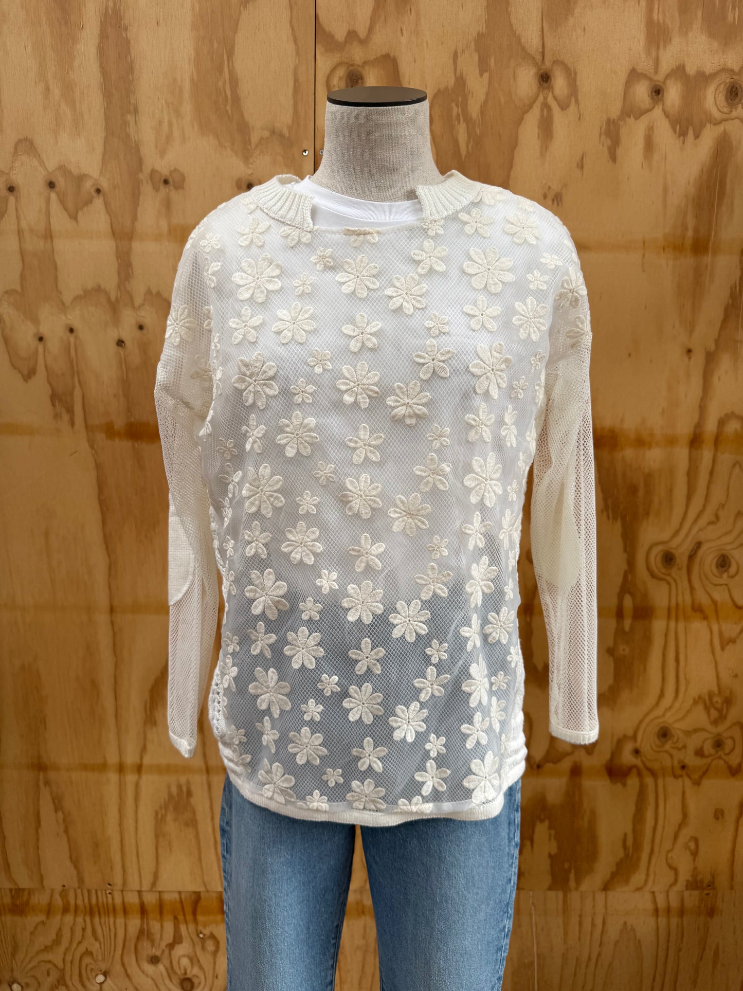 TWINSET SHEER FLORAL COTTON CROCHET TOP - SIZE S