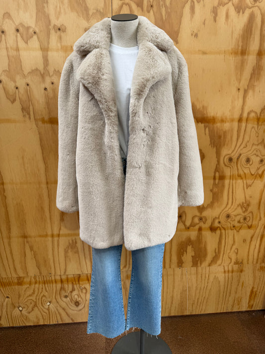 DEA FAUX FUR COAT IN TAN - SIZE 12