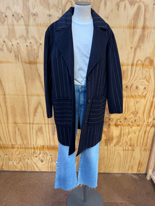 DIANE VON FURSTENBURG COLLARED PINSTRIPE WOOL COAT - SIZE S