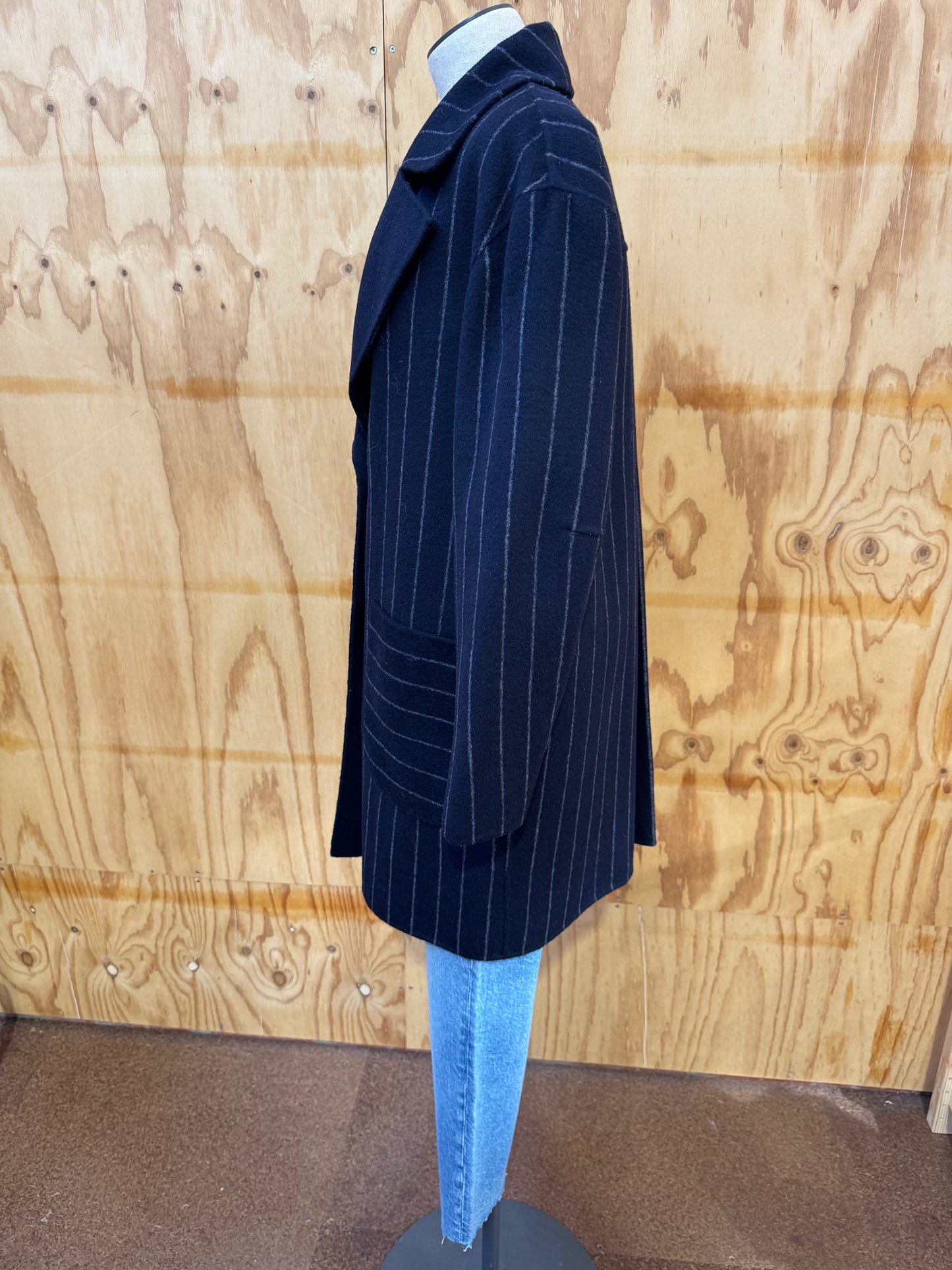 DIANE VON FURSTENBURG COLLARED PINSTRIPE WOOL COAT - SIZE S