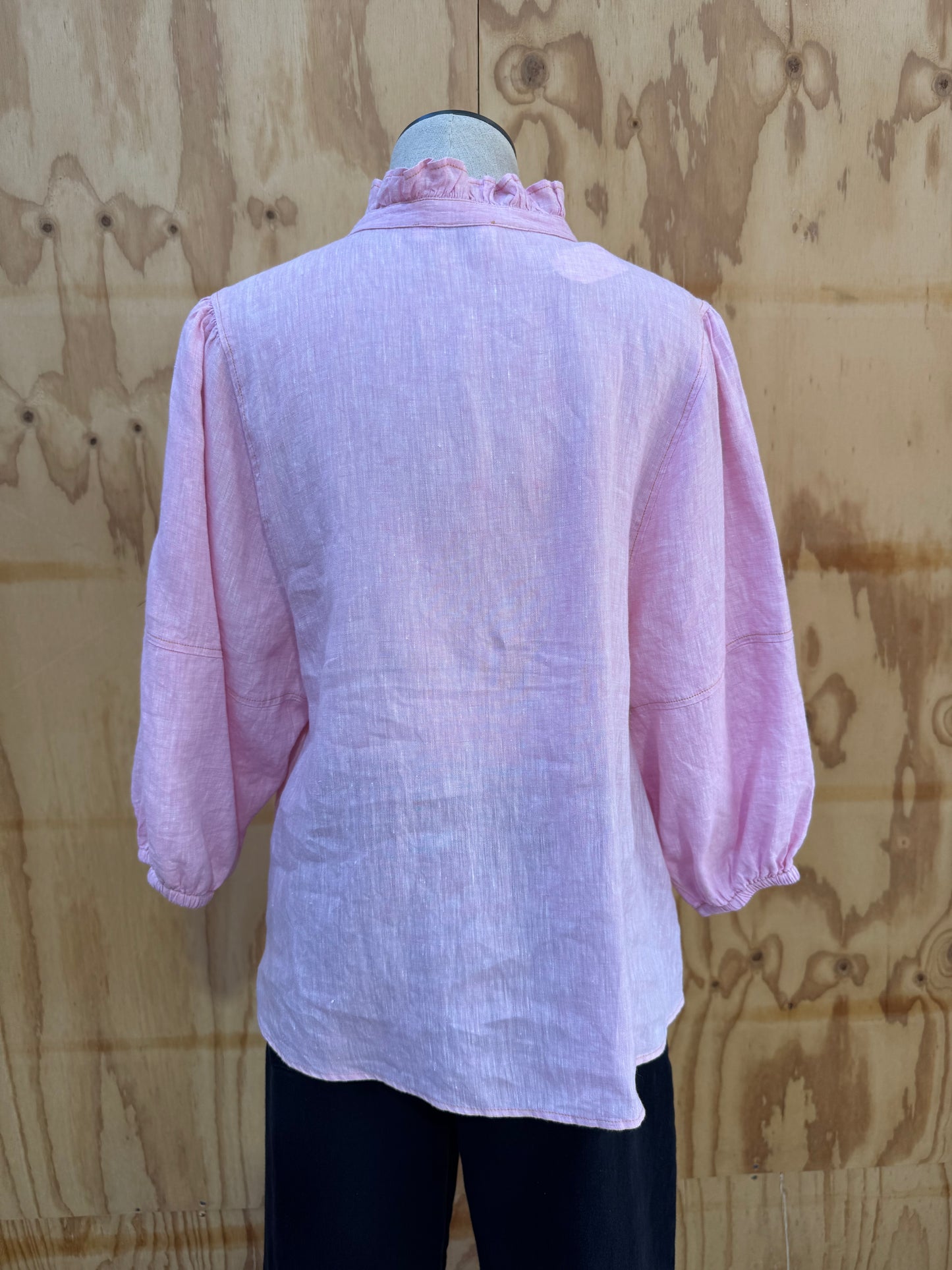 ALESSANDRA PINK FRILL NECK SHIRT - SIZE S