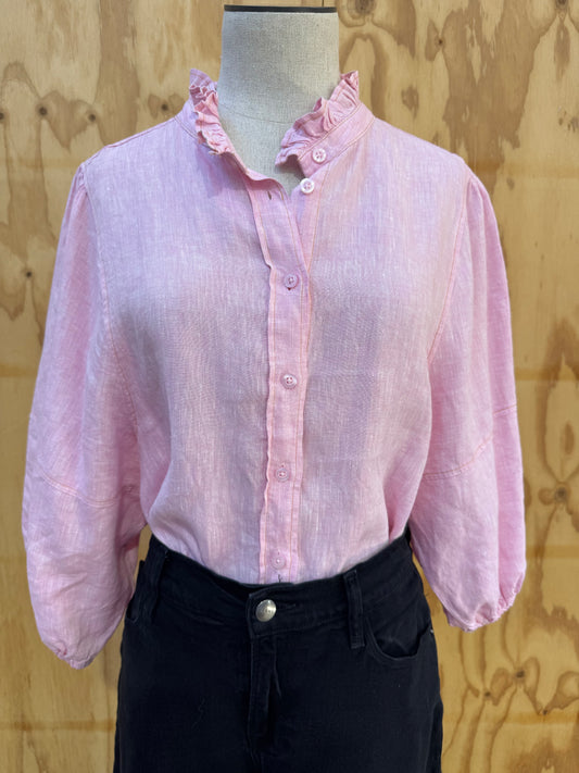 ALESSANDRA PINK FRILL NECK SHIRT - SIZE S