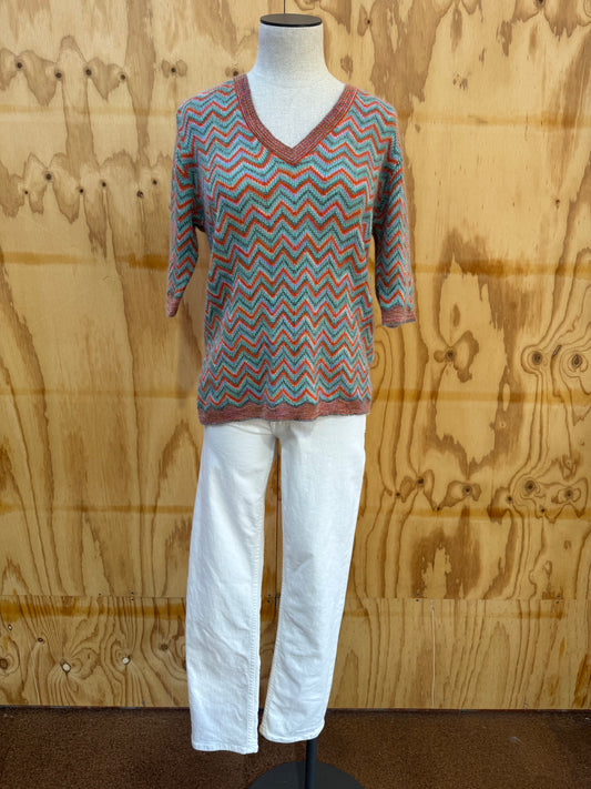 MISSONI CROCHET KNIT TOP IN ORANGE - SIZE M