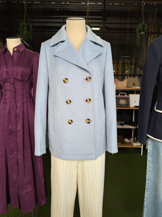 CABLE COPENHAGEN PEA COAT IN SKY BLUE - SIZE S