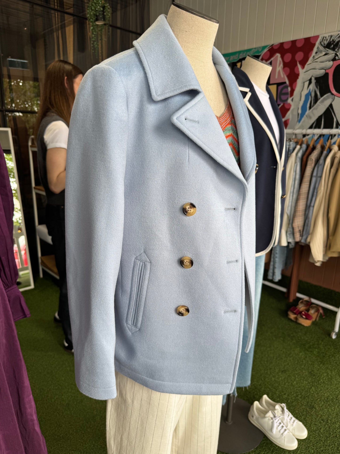 CABLE COPENHAGEN PEA COAT IN SKY BLUE - SIZE S