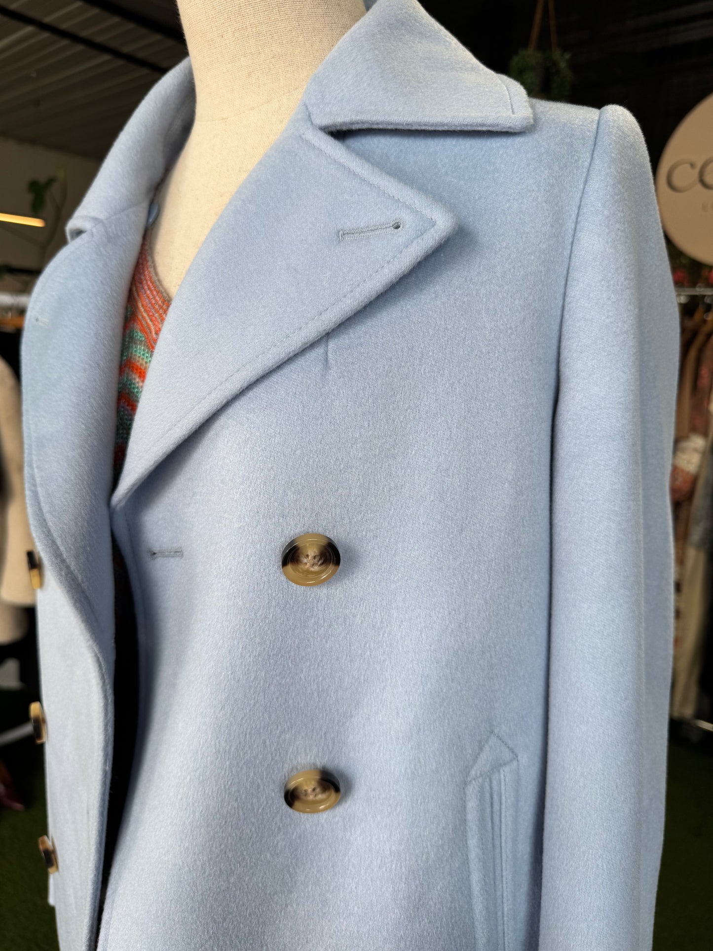 CABLE COPENHAGEN PEA COAT IN SKY BLUE - SIZE S