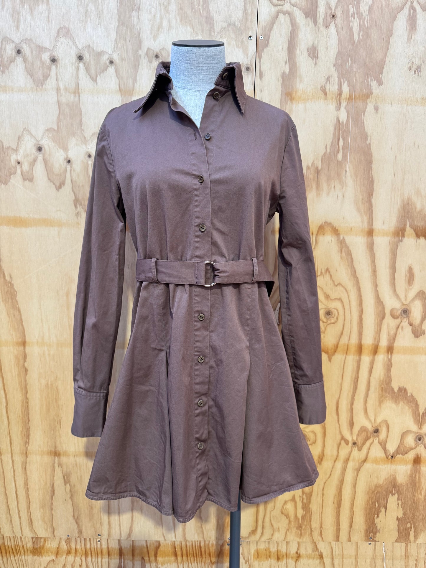 SCANLAN THEODORE SATEEN SHIRT DRESS IN CHOCOLATE - SIZE 6