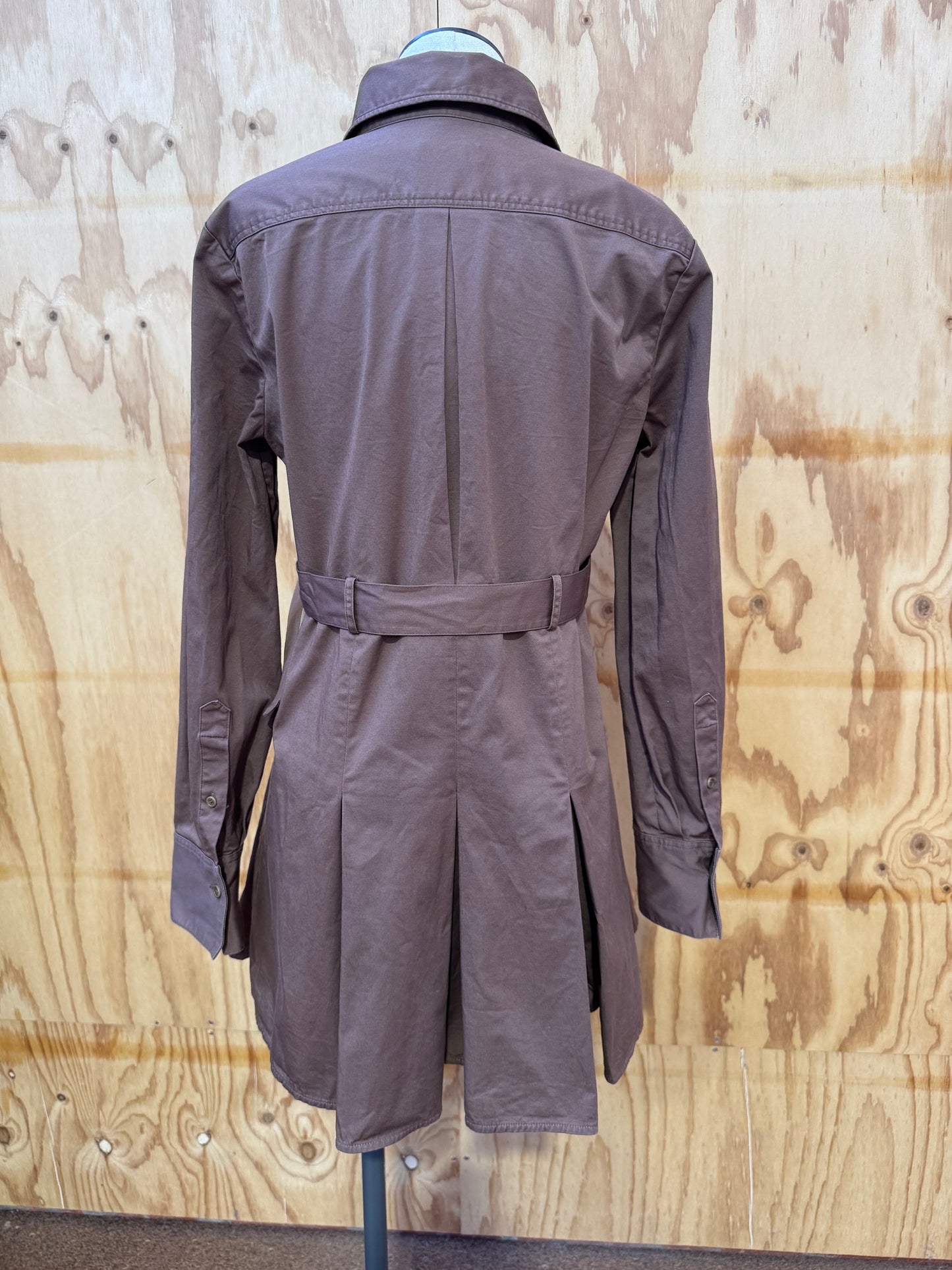 SCANLAN THEODORE SATEEN SHIRT DRESS IN CHOCOLATE - SIZE 6