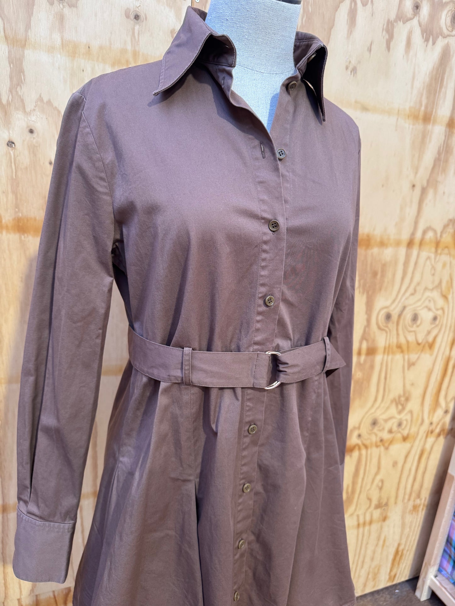 SCANLAN THEODORE SATEEN SHIRT DRESS IN CHOCOLATE - SIZE 6