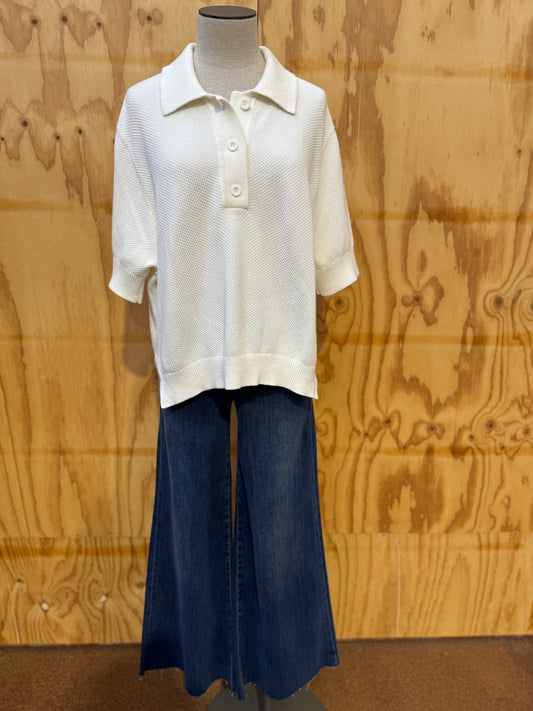 BASSIKE CREAM KNIT POLO TOP - SIZE 2